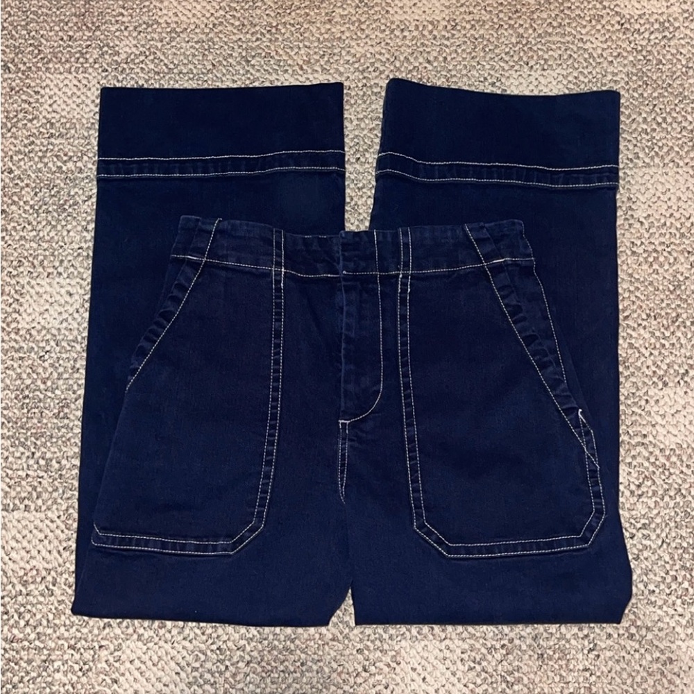 Anthropologie Wide Leg Contrast Stitch Jeans